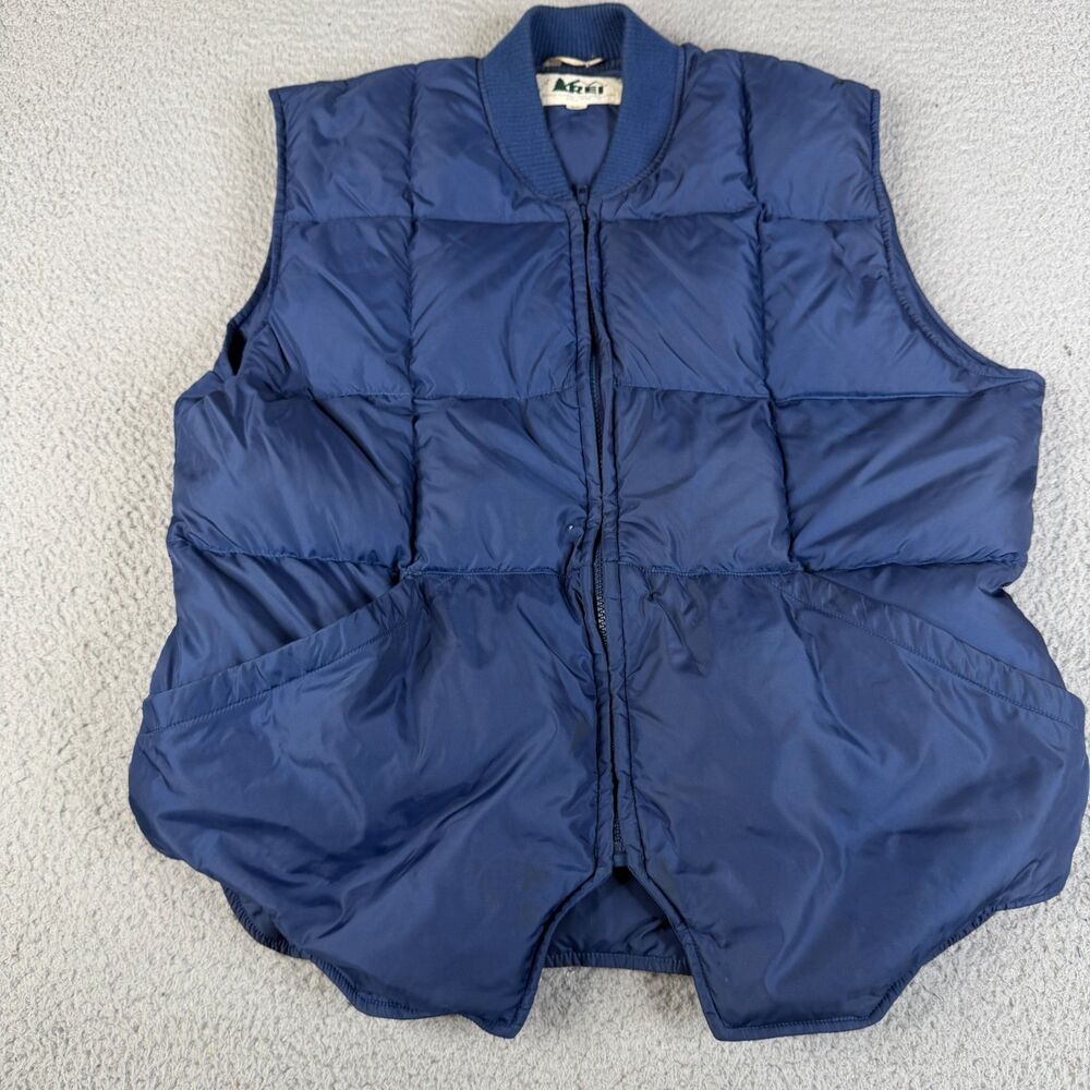 VINTAGE REI Goose Down Vest Men XL Blue Puffer Quilted Full Zip Insulated Hiking